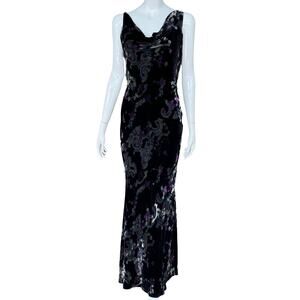 90s Nicole Miller Velvet Burnout Dress Cut Out Back M